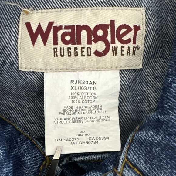 Wrangler Jean Jacket Mens Extra Large Blue Rugged Wear Trucker Denim RJK30AN - Picture 16 of 16